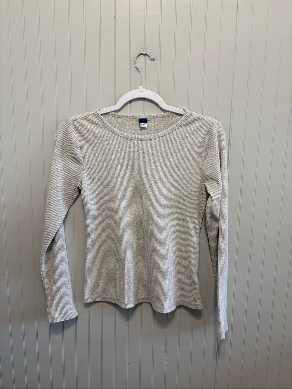 Old Navy Girls' Long Sleeve Ribbed Tee - Heather Light Gray Size M